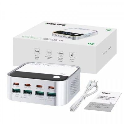 Incarcator Statie Relife Q2, 120W, 5A, 4 x USB-A - 4 x USB-C, Argintiu foto