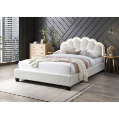 Pat tapitat Comfort 2 cu LED, 180x200, cadru din lemn cu somiera fixa, culoare Crem foto