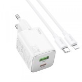 Incarcator Retea Cu Cablu Lightning HOCO N41, 20W, 3A, 1 x USB-A - 1 x USB-C, Alb, Apple