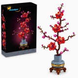 Cumpara ieftin Set Constructie Flori de Prun Plum Tree, 300+ Piese, Bonsai Floral 3D cu Vaza Decorativa, Model Botanical din ABS, Joc Creativ pentru Copii 10+ si Adu