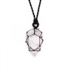 Colier reglabil pe snur negru cu pandantiv lacrima - cuart transparent