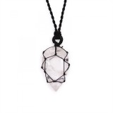 Colier reglabil pe snur negru cu pandantiv lacrima - cuart transparent