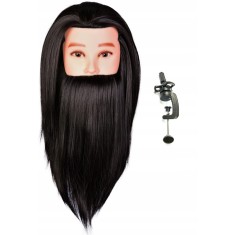 Gł&oacute;wka treningowa męska z brodą Mark black, włos termiczny+ uchwyt, fryzjerska do czesania, głowa do ćwiczeń