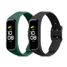 Set 2 Curele pentru Samsung Galaxy Fit 2, Kwmobile, Negru/Verde, Silicon, 53962.05