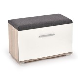 Dulap pentru pantofi cu taburete HM Lima ST2, Pal melaminat, stofa, capacitate 6 perechi, alb stejar sonoma