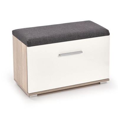 Dulap pentru pantofi cu taburete HM Lima ST2, Pal melaminat, stofa, capacitate 6 perechi, alb stejar sonoma foto