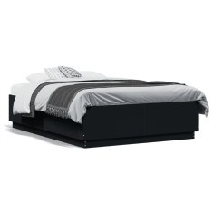 vidaXL Cadru de pat cu lumini LED, negru, 120x190 cm, lemn prelucrat 3209654