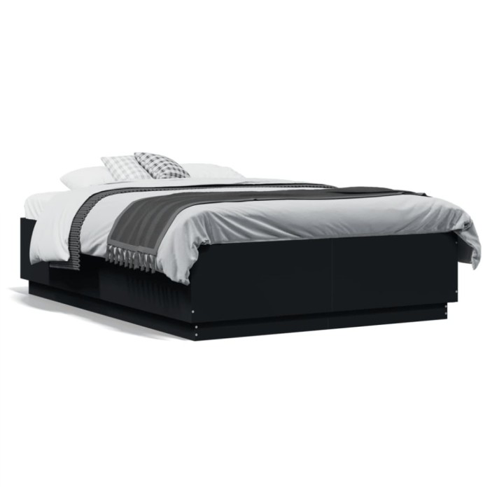 Gossi cadru de pat cu lumini led, negru, 120x190 cm, lemn prelucrat