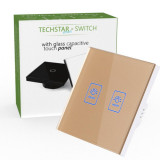 Intrerupator Touch Techstar&reg; TG02, Sticla Securizata, Design Modern, Iluminare LED, 2 Faze, Auriu