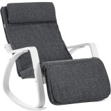 SONGMICS Scaun balansoar din lemn, suport picioare reglabil, maxim 150kg, 67x115x91cm, gri si alb Household NewTrend
