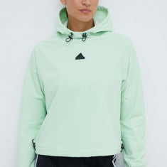 adidas bluză femei, culoarea verde, cu glugă, cu imprimeu IS3014