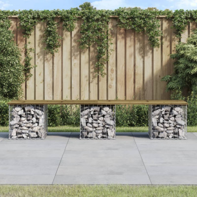vidaXL Bancă grădină, design gabion, 203x44x42 cm, lemn pin impregnat foto