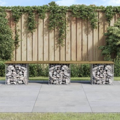vidaXL Bancă grădină, design gabion, 203x44x42 cm, lemn pin impregnat 834343 foto
