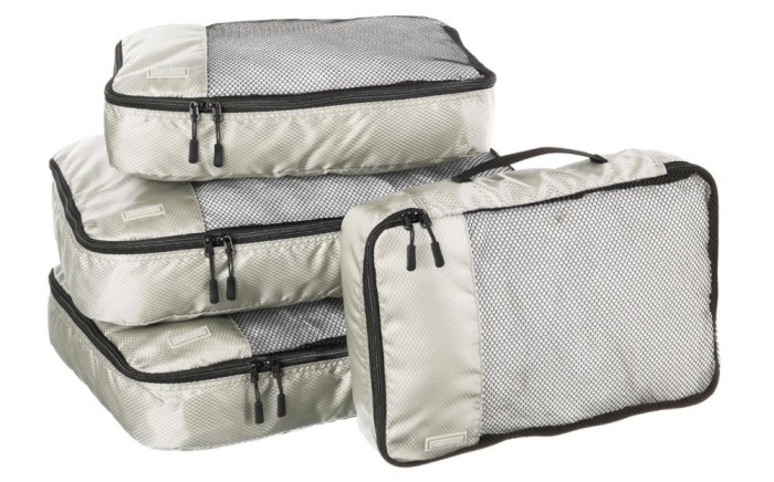 Set 4 huse organizare bagaj Amazon Basics, 2 medii si 2 mari, gri - RESIGILAT