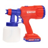 Pistol de Vopsit EMTOP ELSG20256, 20V, 1 Acumulator 2.0Ah, Capacitate 800ml, Debit 800ml/min, 2 Duze Cupru, Usor de Utilizat, Ideal pentru Proiecte DI