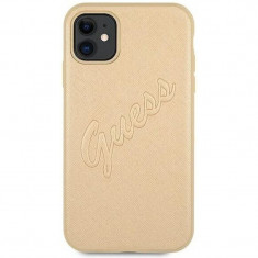 Husa Cover Guess PU Saffiano Vintage Script Pentru iPhone 11 Gold foto