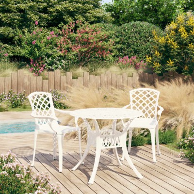 Set mobilier bistro, 3 piese, alb, aluminiu turnat foto