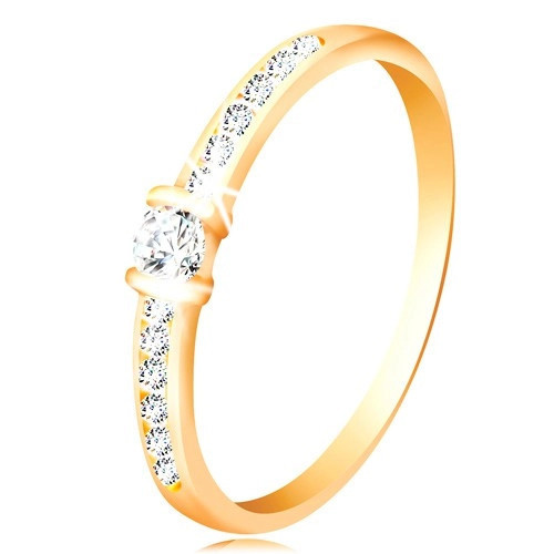 Inel din aur 14K - brațe strălucitoare, transparent, zirconiu rotund, proeminent, culoare transparentă - Marime inel: 60