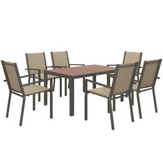 Set mobilier gradina/terasa, cafeniu si maro, 1 masa, 6 scaune, Esther