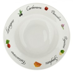 Farfurie Ad&acirc;ncă Paste, Model Imprimeu, Alb, Porțelan, Diametru 26.5cm, Capacitate 1.25L