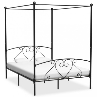 vidaXL Cadru de pat cu baldachin, negru, 160 x 200 cm, metal 284437 foto