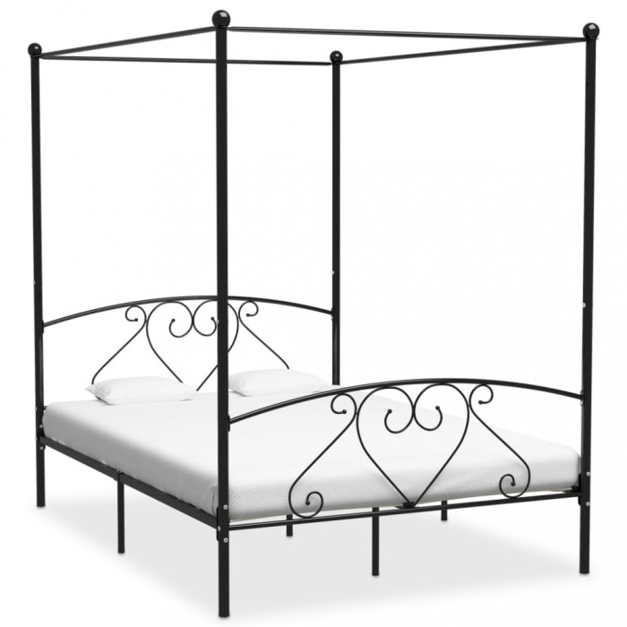 vidaXL Cadru de pat cu baldachin, negru, 160 x 200 cm, metal 284437