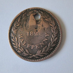 Rară! Saint Helena(Sfânta Elena) Half Penny 1821 monedă găurită