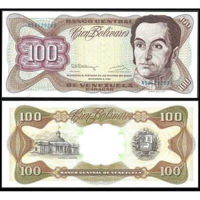 !!! VENEZUELA - 100 BOLIVARES 08 XII 1992 - P 66 e - UNC foto