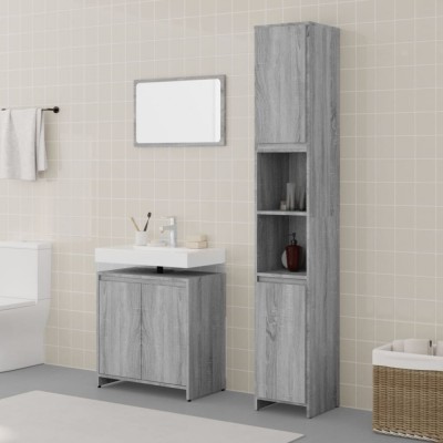 Set mobilier de baie, 3 piese, gri sonoma, lemn prelucrat foto