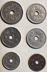 ROMANIA 1905-1906 LOT SASE(6) MONEDE 5, 10 si 20 BANI CU ,,J&amp;quot; si BRUSSELS foto