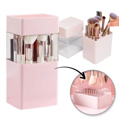 Organizator pensule machiaj cu 12 sloturi pentru pensule roz