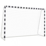 Poartă Fotbal vidaXL, Metal, 300x200x90cm, Negru/Alb, Cadru Solid, Plasa PE Rezistentă, Fixare Sol Inclusă, Ușor de Asamblat