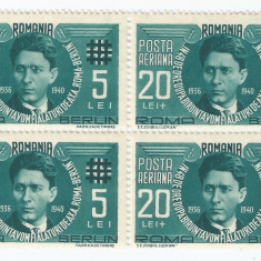 |Romania, LP 142 II/1940, Codreanu (posta aeriana), bloc de 4 timbre, MNH