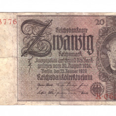 Bancnota Germania 20 mark/marci 22 ianuarie 1929, stare relativ buna