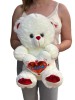 Urs de plus crem cu inima, 35 cm, pufos antialergic, pentru copii, baieti, fete, unisex. Recomandat 3 ani+