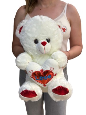 Urs de plus crem cu inima 35cm foto