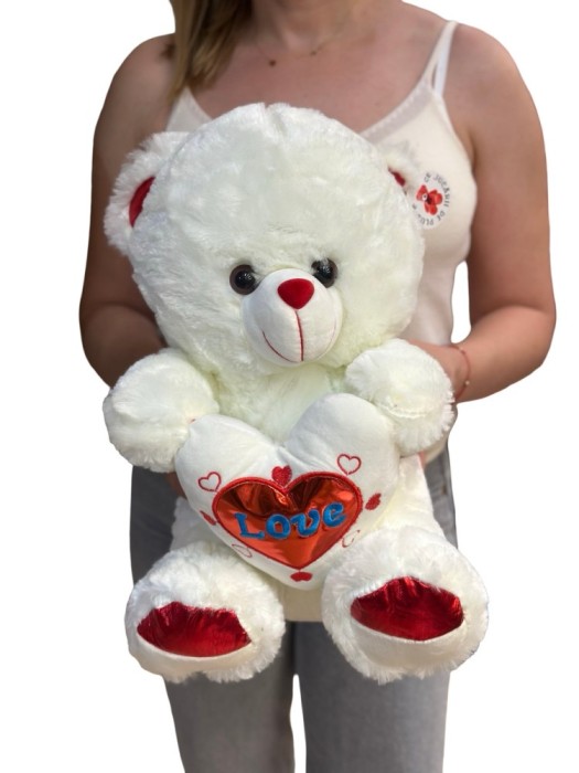 Urs de plus crem cu inima 35cm