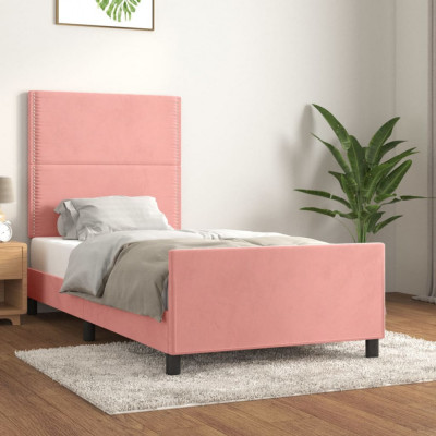 vidaXL Cadru de pat cu tăblie, roz, 80x200 cm, catifea foto