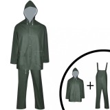 Costum Ploaie Impermeabil Verde, Marime L, 2 Piese (Geaca + Salopeta), Gluga, Buzunare, Mansete Elastice, vidaXL - Protectie Outdoor