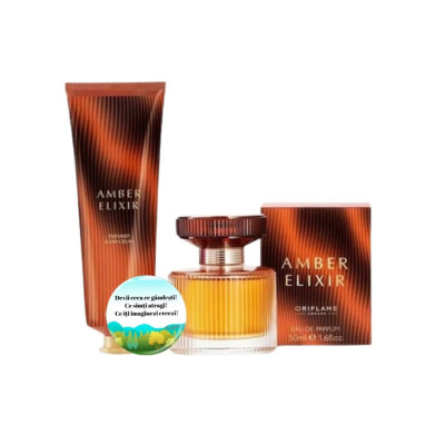 Set complet pentru Ea Amber Elixir (apa de parfum, crema de maini), insotit de insigna Dactylion cu mesaj motivational foto