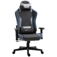 Vinsetto Scaun de Gaming Ergonomic cu Cotiere, Tetieră și &Icirc;nălțime Reglabile, 66x53x128-138 cm, Albastru | Aosom Romania