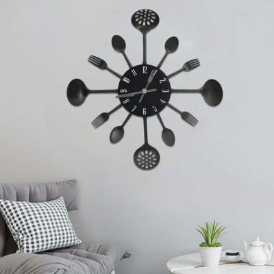 Gossi ceas perete cu model lingura/furculita, negru, 40 cm, aluminiu foto