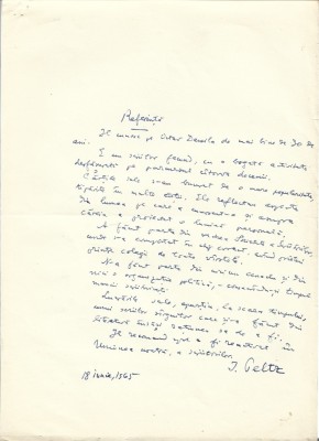 A3540N Isac Peltz, referință scrisă și semnată olograf pentru Octav Dessila, 1965 foto