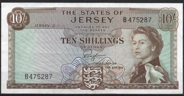 !!! X. RARR : JERSEY - 10 SHILLINGS (1963) - P 7 - UNC / CEA DIN SCAN