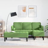 Canapea pentru grădină vidaXL cu bancă și perne L-Forma din catifea verde deschis, Canapea cu 3 locuri vidaXL cu puf L-Forma din catifea verde deschis