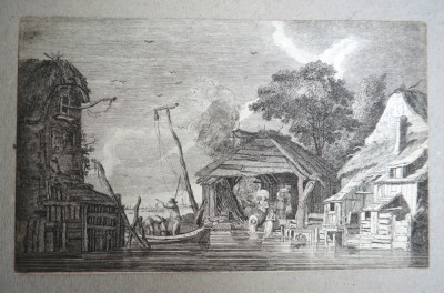 Franz Edmund Weirotter &amp;quot;Ferme langa rau&amp;quot; gravura veche 1868 foto