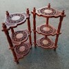 Set 2 Colțare Etajere Lemn Trandafir Antice, Sculptate Manual, Incrustații Alamă, 80cm