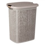 Coș de Rufe, Model Perforat cu M&acirc;nere de Lemn, Capac Detasabil, Capacitate 60 L, Maro Cappuccino, 46x37x57.5 cm, Oem