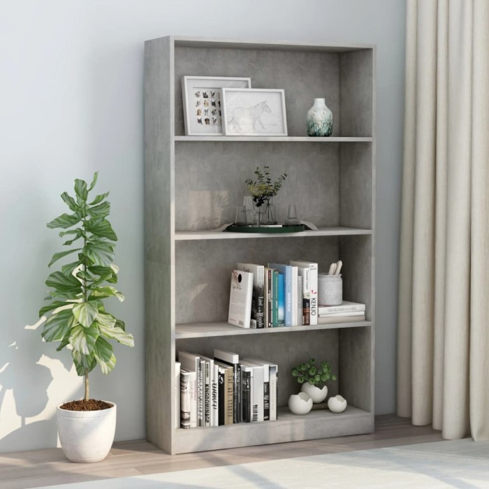 vidaXL Bibliotecă cu 4 rafturi gri beton, 80x24x142 cm, lemn prelucrat 800913