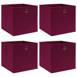 Cutii depozitare, 4 buc., roșu &icirc;nchis, 32x32x32 cm, textil